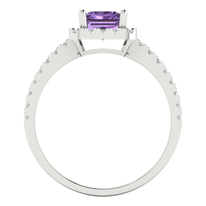 1.86 cttw Simulated Alexandrite Hidden Halo Engagement Ring - Solid Gold (Emerald Cut,7.5x5.5mm)