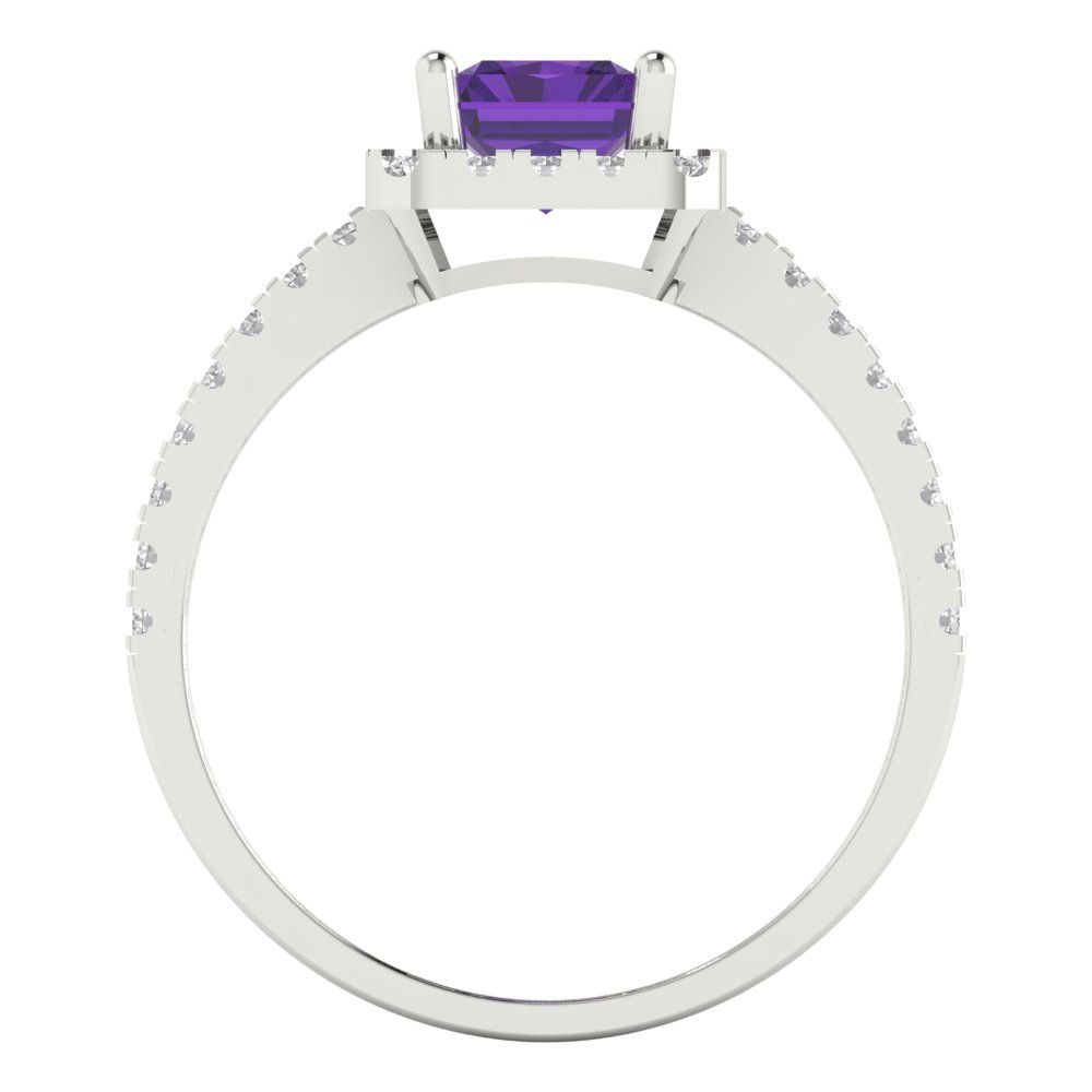 1.86 cttw Natural Amethyst Hidden Halo Engagement Ring - Solid Gold (Emerald Cut,7.5x5.5mm)
