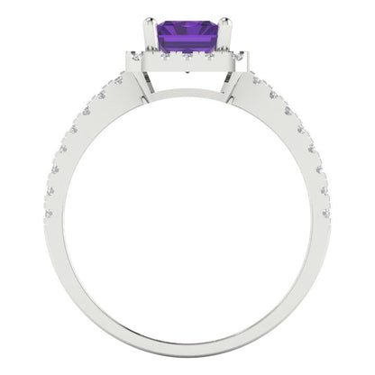 1.86 cttw Natural Amethyst Hidden Halo Engagement Ring - Solid Gold (Emerald Cut,7.5x5.5mm)