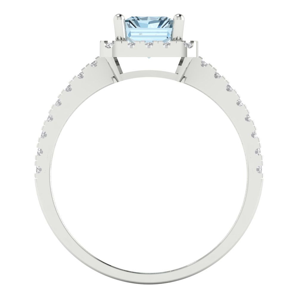 1.86 cttw Natural Aquamarine Hidden Halo Engagement Ring - Solid Gold (Emerald Cut,7.5x5.5mm)