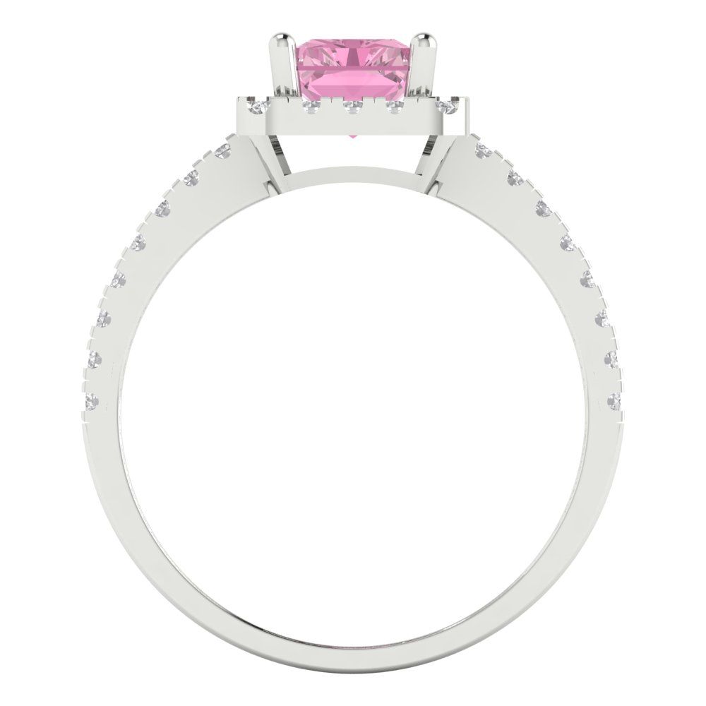 1.86 cttw Zirconia Simulated Pink Diamond Hidden Halo Engagement Ring - Solid Gold (VVS1, Emerald Cut,7.5x5.5mm)