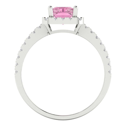 1.86 cttw Zirconia Simulated Pink Diamond Hidden Halo Engagement Ring - Solid Gold (VVS1, Emerald Cut,7.5x5.5mm)