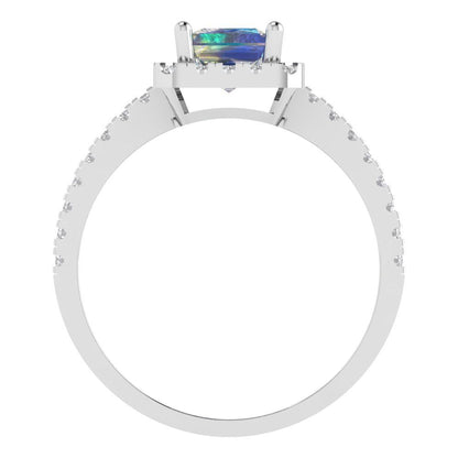 1.86 cttw Blue Moissanite Hidden Halo Engagement Ring - Solid Gold (Emerald Cut,7.5x5.5mm)