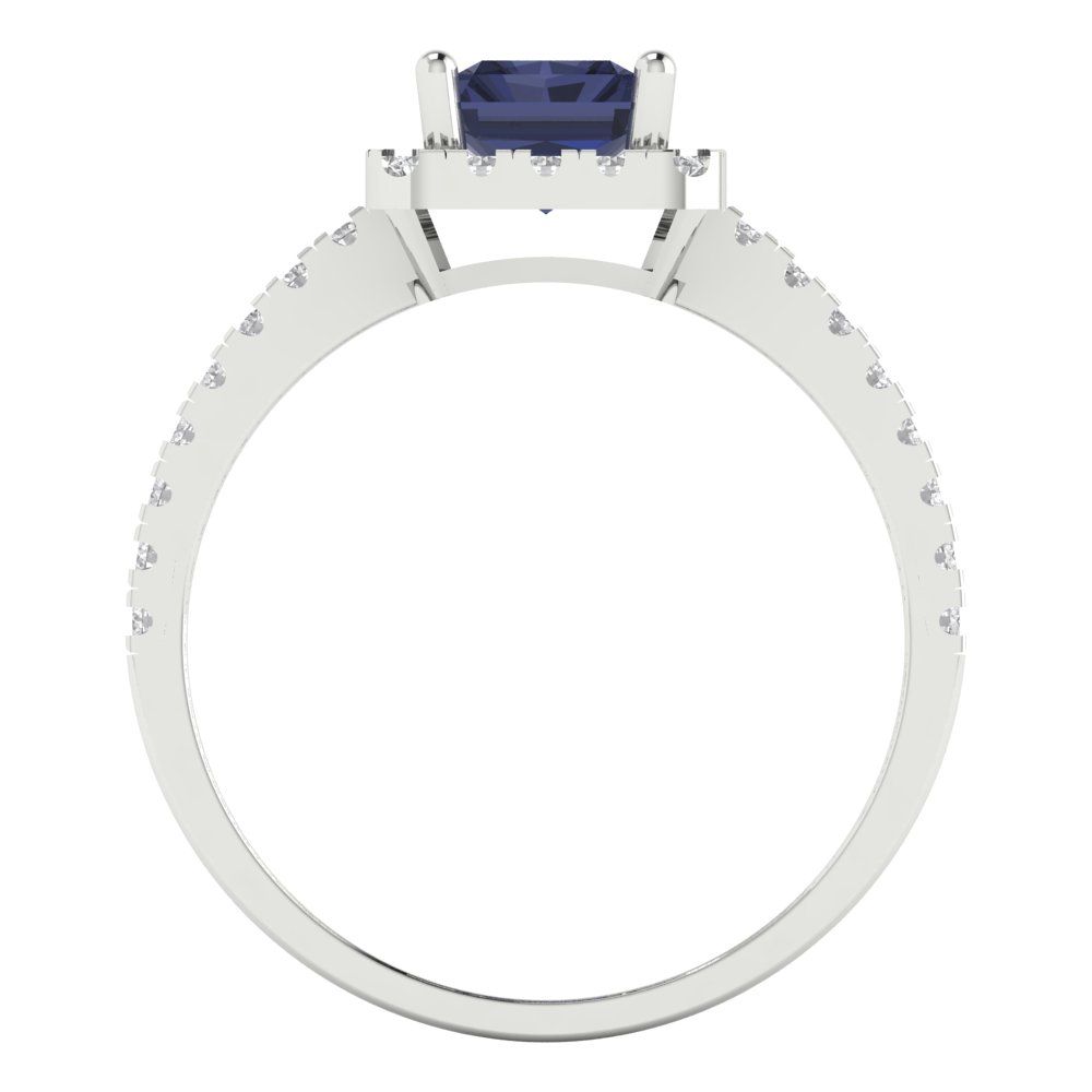 1.86 cttw Simulated Blue Sapphire Hidden Halo Engagement Ring - Solid Gold (Emerald Cut,7.5x5.5mm)