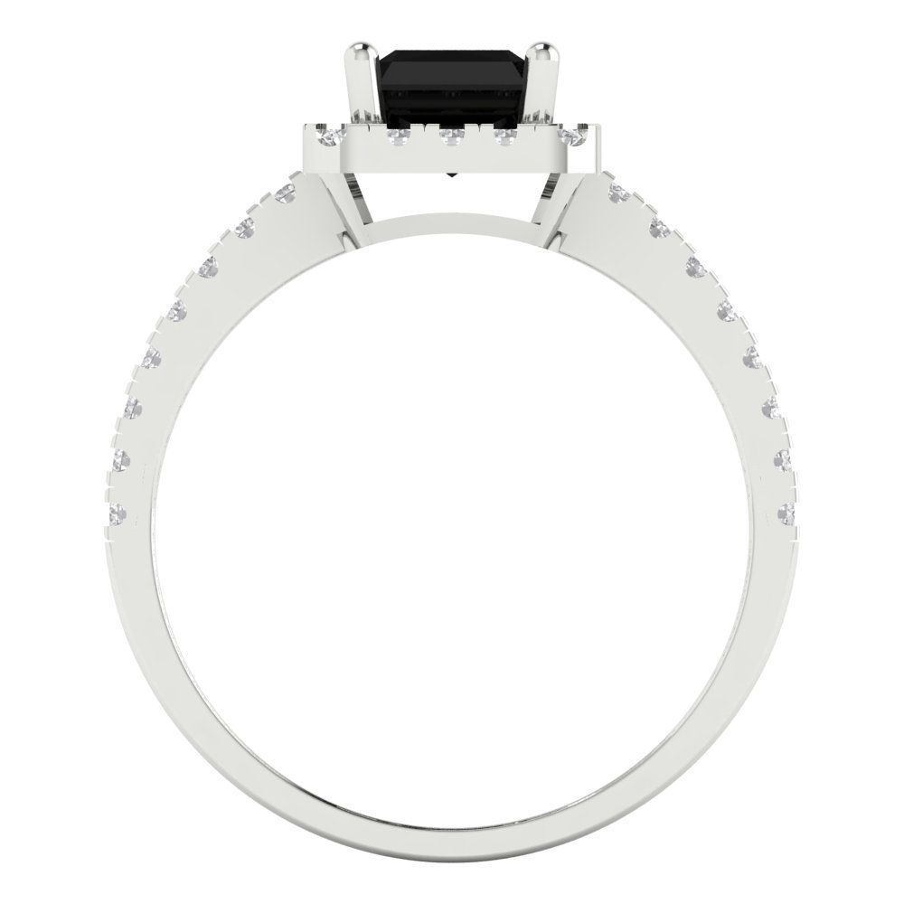 1.86 cttw Natural Onyx Hidden Halo Engagement Ring - Solid Gold (Emerald Cut,7.5x5.5mm)