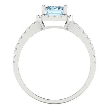 1.86 cttw Natural Sky Blue Topaz Hidden Halo Engagement Ring - Solid Gold (Emerald Cut,7.5x5.5mm)