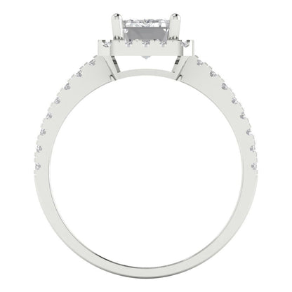 1.86 cttw White Sapphire Hidden Halo Engagement Ring - Solid Gold (Emerald Cut,7.5x5.5mm)