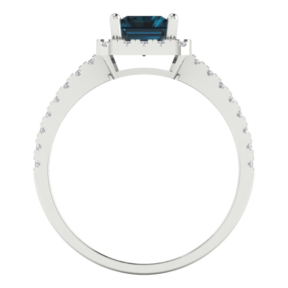 1.86 cttw Natural London Blue Topaz Hidden Halo Engagement Ring - Solid Gold (Emerald Cut,7.5x5.5mm)