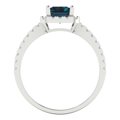1.86 cttw Natural London Blue Topaz Hidden Halo Engagement Ring - Solid Gold (Emerald Cut,7.5x5.5mm)