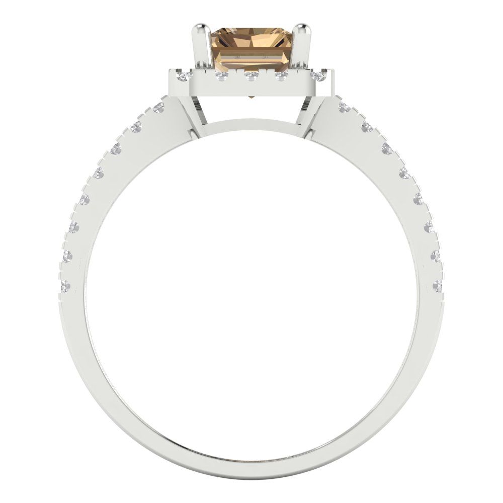 1.86 cttw Zirconia Simulated Champagne Diamond Hidden Halo Engagement Ring - Solid Gold (VVS1, Emerald Cut,7.5x5.5mm)