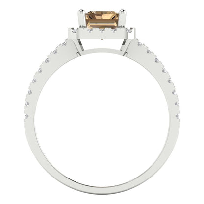 1.86 cttw Zirconia Simulated Champagne Diamond Hidden Halo Engagement Ring - Solid Gold (VVS1, Emerald Cut,7.5x5.5mm)