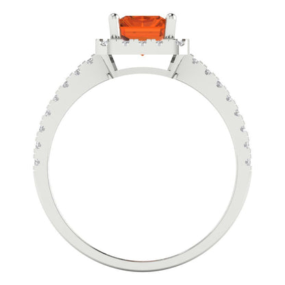 1.86 cttw Zirconia Simulated Red Diamond Hidden Halo Engagement Ring - Solid Gold (VVS1, Emerald Cut,7.5x5.5mm)