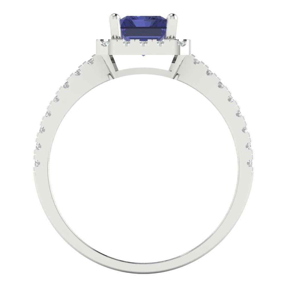 1.86 cttw Simulated Tanzanite Hidden Halo Engagement Ring - Solid Gold (Emerald Cut,7.5x5.5mm)