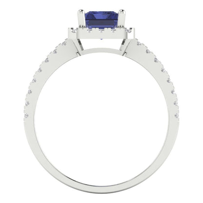 1.86 cttw Simulated Tanzanite Hidden Halo Engagement Ring - Solid Gold (Emerald Cut,7.5x5.5mm)