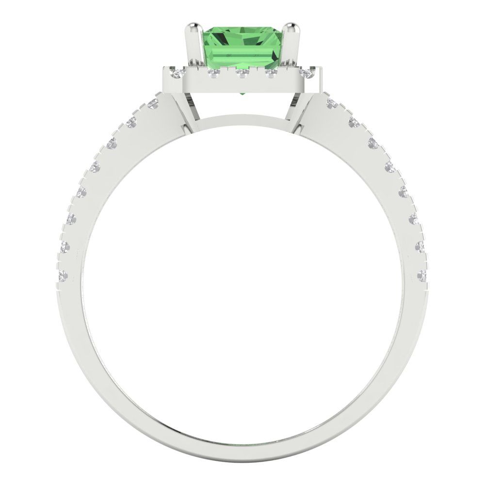 1.86 cttw Zirconia Simulated Green Diamond Hidden Halo Engagement Ring - Solid Gold (VVS1, Emerald Cut,7.5x5.5mm)