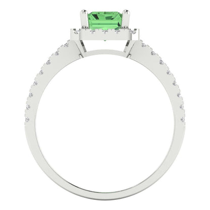 1.86 cttw Zirconia Simulated Green Diamond Hidden Halo Engagement Ring - Solid Gold (VVS1, Emerald Cut,7.5x5.5mm)