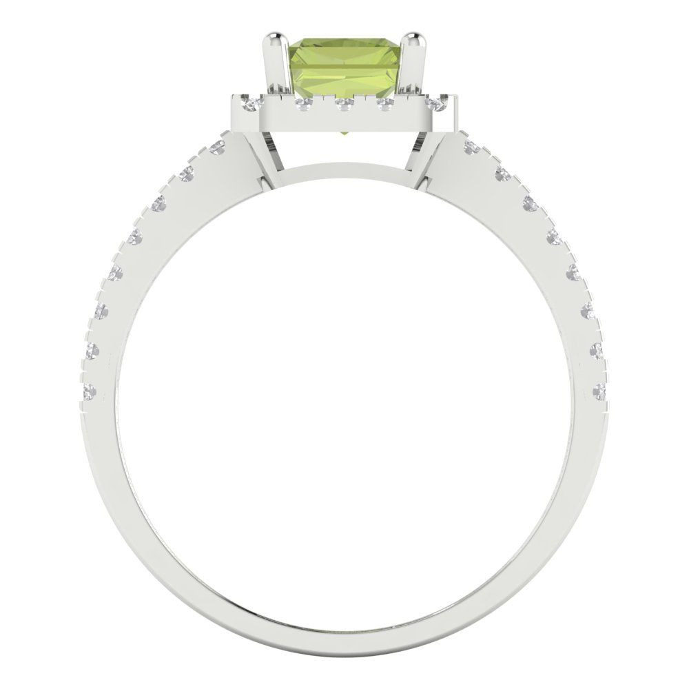 1.86 cttw Natural Peridot Hidden Halo Engagement Ring - Solid Gold (Emerald Cut,7.5x5.5mm)