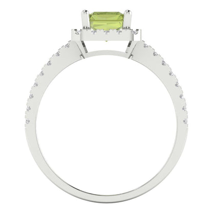 1.86 cttw Natural Peridot Hidden Halo Engagement Ring - Solid Gold (Emerald Cut,7.5x5.5mm)