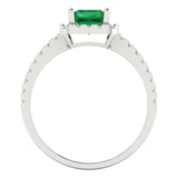 1.86 ct Brilliant Emerald Cut Simulated Emerald Stone White Gold Halo Solitaire with Accents Ring