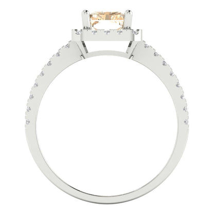 1.86 cttw Natural Morganite Hidden Halo Engagement Ring - Solid Gold (Emerald Cut,7.5x5.5mm)