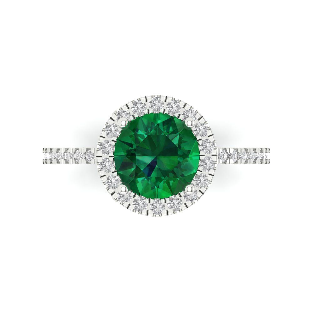 1.8 cttw Simulated Emerald Hidden Halo Engagement Ring - Solid Gold (Round Cut,7.5mm)