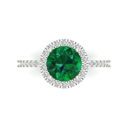 1.8 cttw Simulated Emerald Hidden Halo Engagement Ring - Solid Gold (Round Cut,7.5mm)