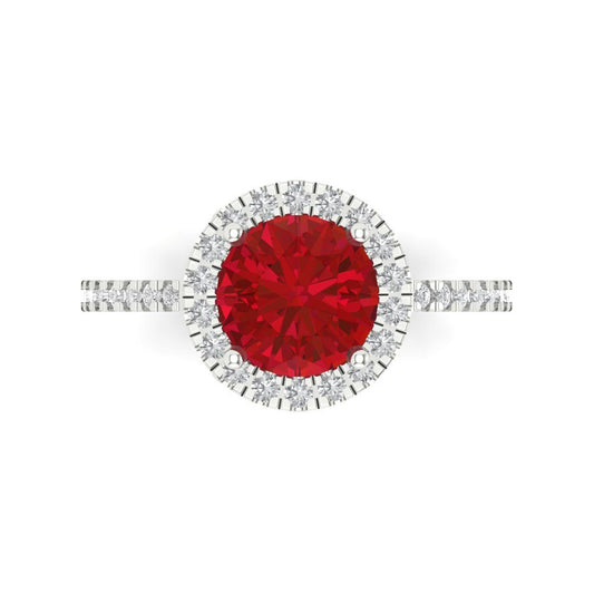 1.8 cttw Simulated Pink Tourmaline Hidden Halo Engagement Ring - Solid White Gold (VVS1, Round Cut,7.5mm)
