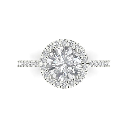 1.8 cttw Moissanite Hidden Halo Engagement Ring - Solid White Gold (VVS1, Round Cut,7.5mm)