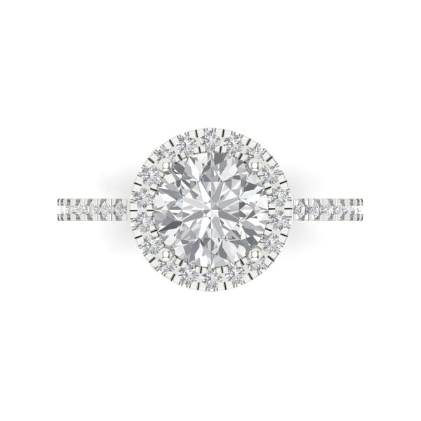 1.85 ct Brilliant Round Cut Moissanite Stone White Gold Halo Solitaire with Accents Ring