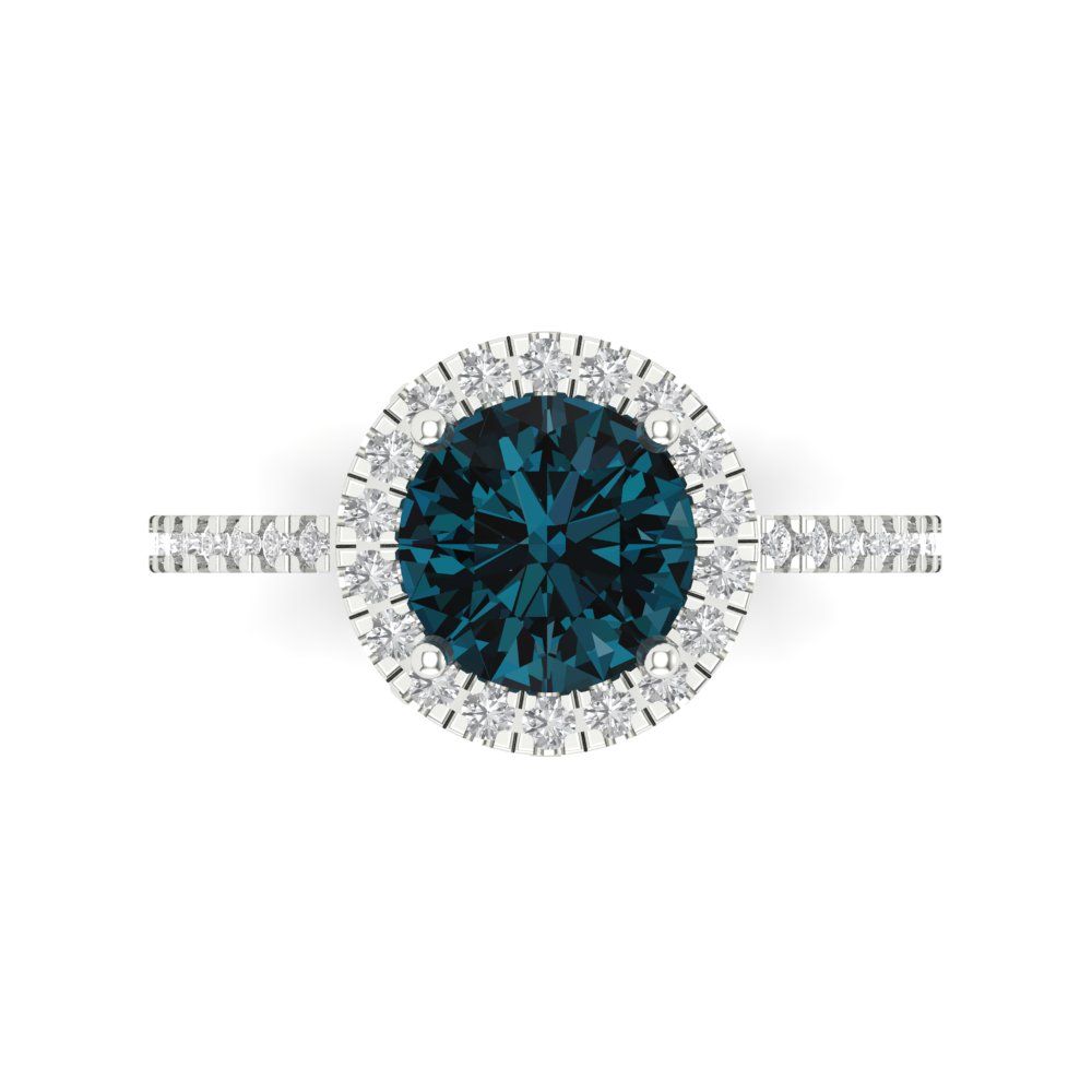 1.8 cttw Natural London Blue Topaz Hidden Halo Engagement Ring - Solid Gold (Round Cut,7.5mm)