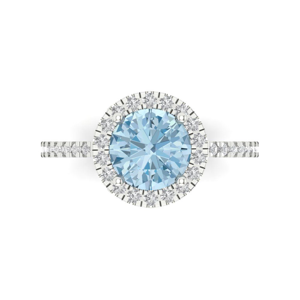 1.8 cttw Natural Sky Blue Topaz Hidden Halo Engagement Ring - Solid Gold (Round Cut,7.5mm)