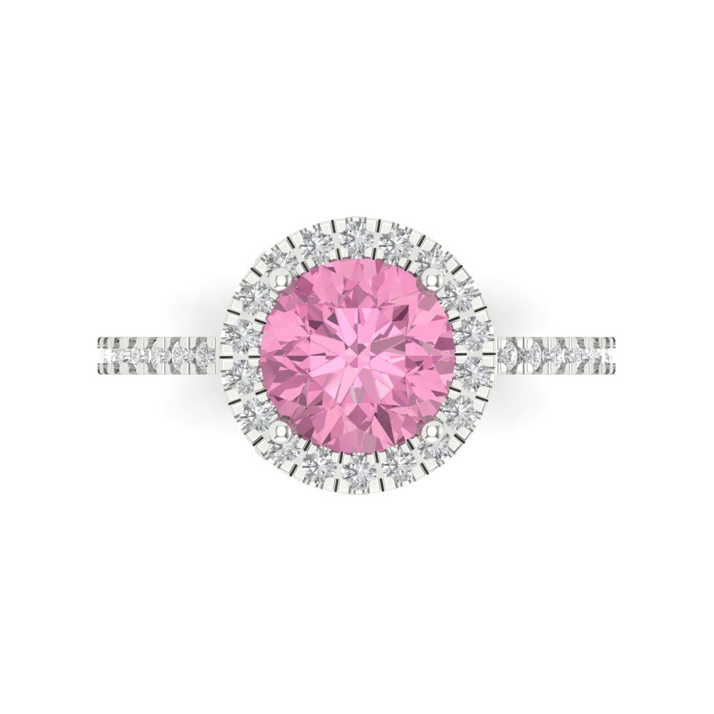 1.8 cttw Zirconia Simulated Pink Diamond Hidden Halo Engagement Ring - Solid Gold (VVS1, Round Cut,7.5mm)