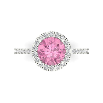 1.8 cttw Zirconia Simulated Pink Diamond Hidden Halo Engagement Ring - Solid Gold (VVS1, Round Cut,7.5mm)