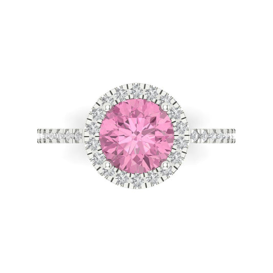 1.8 cttw Zirconia Simulated Pink Diamond Hidden Halo Engagement Ring - Solid White Gold (VVS1, Round Cut,7.5mm)