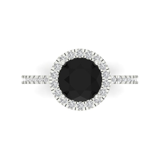 1.8 cttw Natural Onyx Hidden Halo Engagement Ring - Solid White Gold (VVS1, Round Cut,7.5mm)