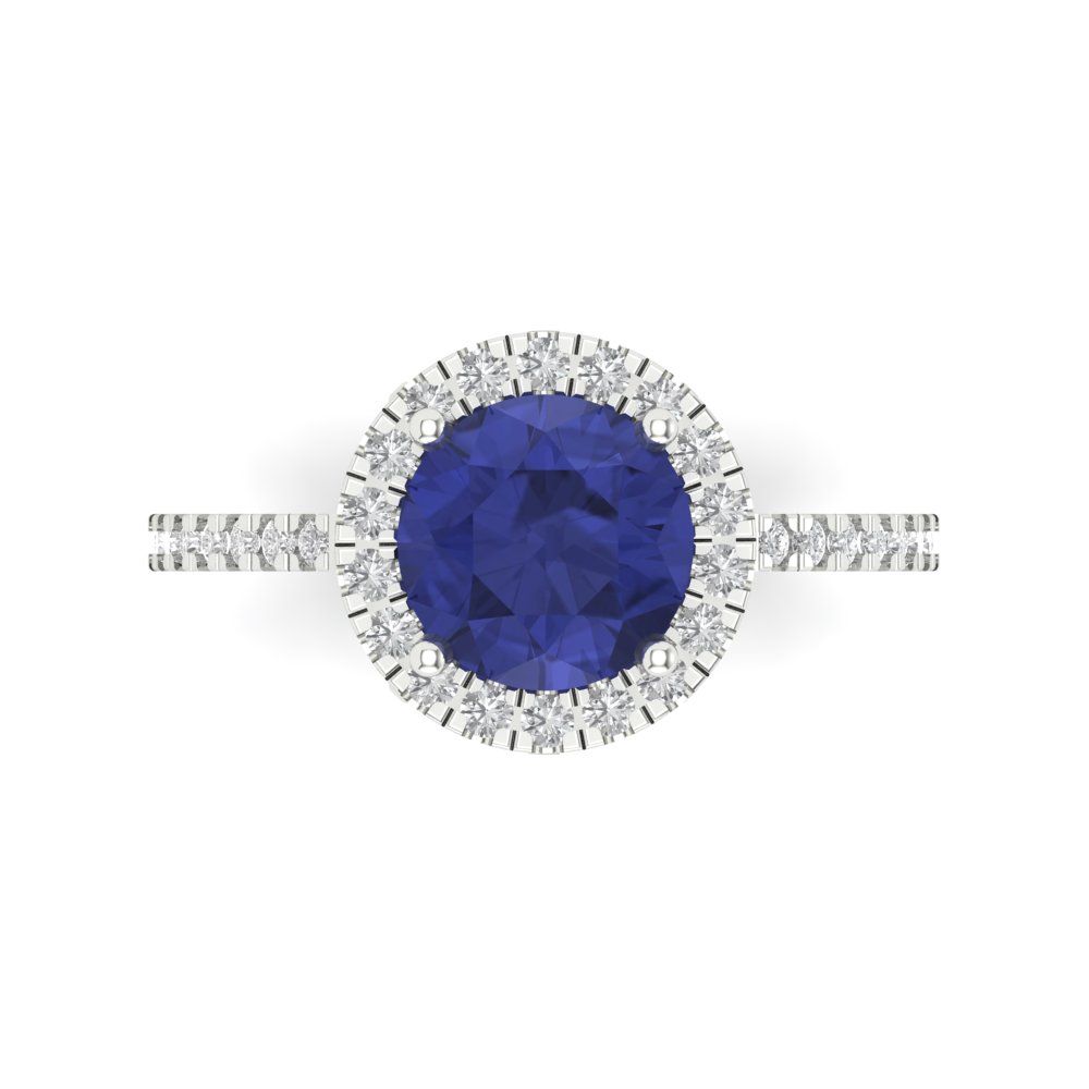 1.8 cttw Simulated Tanzanite Hidden Halo Engagement Ring - Solid Gold (Round Cut,7.5mm)