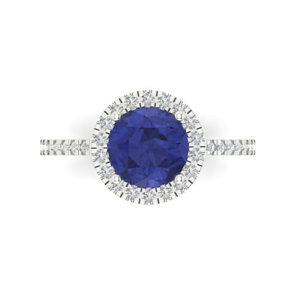 1.8 cttw Simulated Tanzanite Hidden Halo Engagement Ring - Solid Gold (Round Cut,7.5mm)