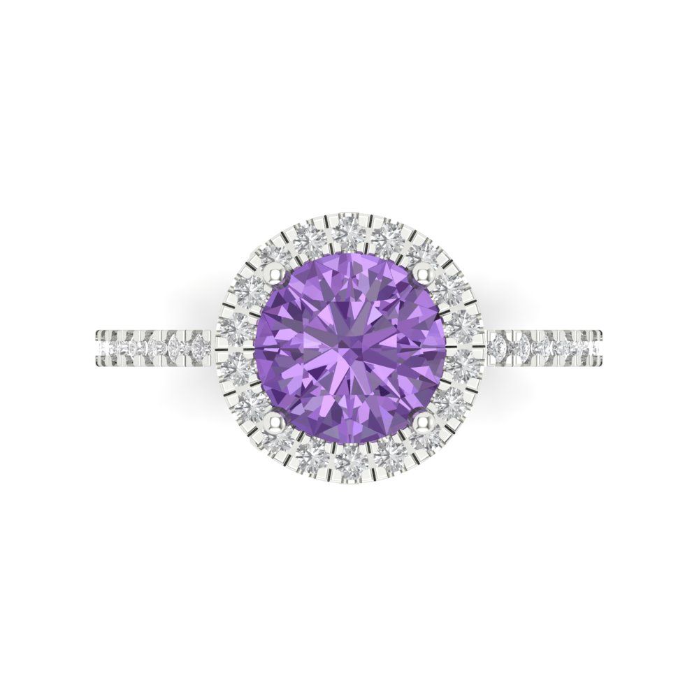 1.8 cttw Simulated Alexandrite Hidden Halo Engagement Ring - Solid Gold (Round Cut,7.5mm)