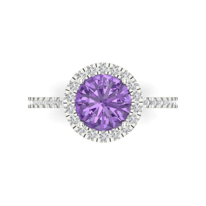 1.8 cttw Simulated Alexandrite Hidden Halo Engagement Ring - Solid Gold (Round Cut,7.5mm)