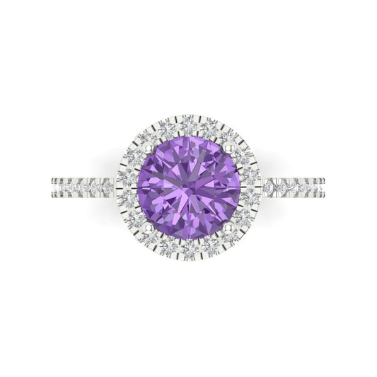 1.8 cttw Simulated Alexandrite Hidden Halo Engagement Ring - Solid White Gold (VVS1, Round Cut,7.5mm)