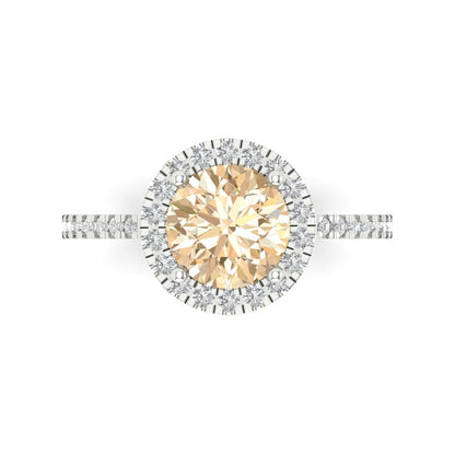 1.8 cttw Natural Morganite Hidden Halo Engagement Ring - Solid Gold (Round Cut,7.5mm)