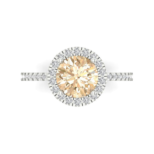1.8 cttw Natural Morganite Hidden Halo Engagement Ring - Solid White Gold (VVS1, Round Cut,7.5mm)