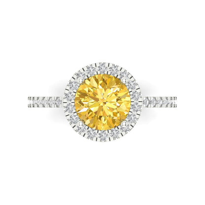 1.8 cttw Natural Citrine Hidden Halo Engagement Ring - Solid Gold (Round Cut,7.5mm)
