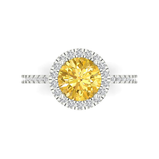 1.8 cttw Natural Citrine Hidden Halo Engagement Ring - Solid White Gold (VVS1, Round Cut,7.5mm)