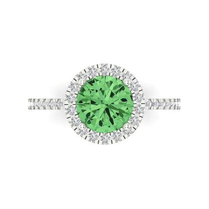 1.8 cttw Zirconia Simulated Green Diamond Hidden Halo Engagement Ring - Solid Gold (VVS1, Round Cut,7.5mm)