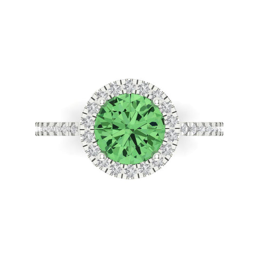 1.8 cttw Zirconia Simulated Green Diamond Hidden Halo Engagement Ring - Solid White Gold (VVS1, Round Cut,7.5mm)