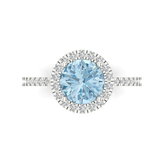 1.8 cttw Natural Aquamarine Hidden Halo Engagement Ring - Solid White Gold (VVS1, Round Cut,7.5mm)