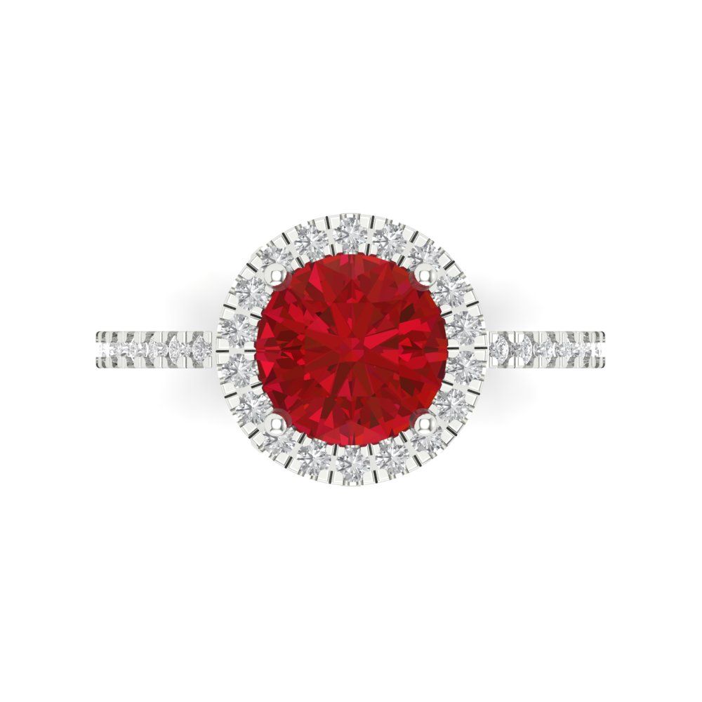 1.8 cttw Simulated Ruby Hidden Halo Engagement Ring - Solid Gold (Round Cut,7.5mm)