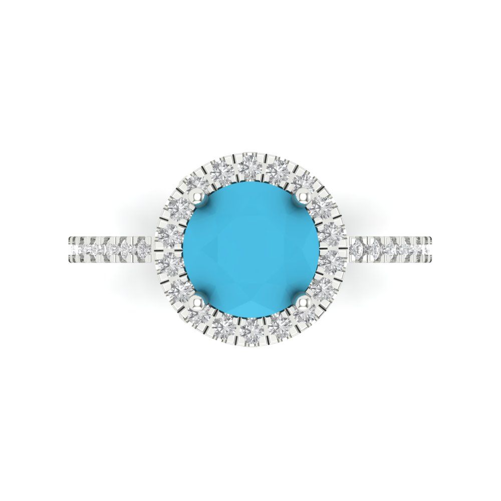 1.8 cttw Simulated Turquoise Hidden Halo Engagement Ring - Solid Gold (Round Cut,7.5mm)