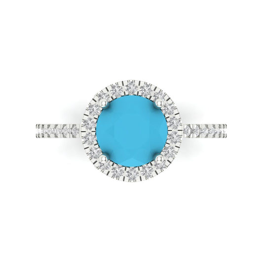 1.8 cttw Simulated Turquoise Hidden Halo Engagement Ring - Solid White Gold (VVS1, Round Cut,7.5mm)